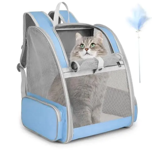 SSAWcasa large cat backpack carrier with mesh windows and included toy